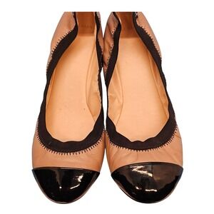 Cole Haan 8B Tan Nude Scrunch Ballet Flats Black Cap Toe‎ Career Comfort Logo